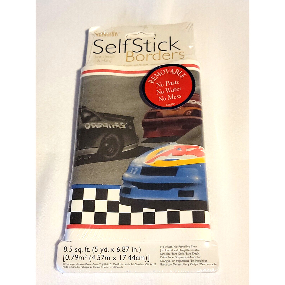 Sunworthy Self Strick Border Race Cars with Checker Flag 8.5 sq ft 5 yds x 6.78"